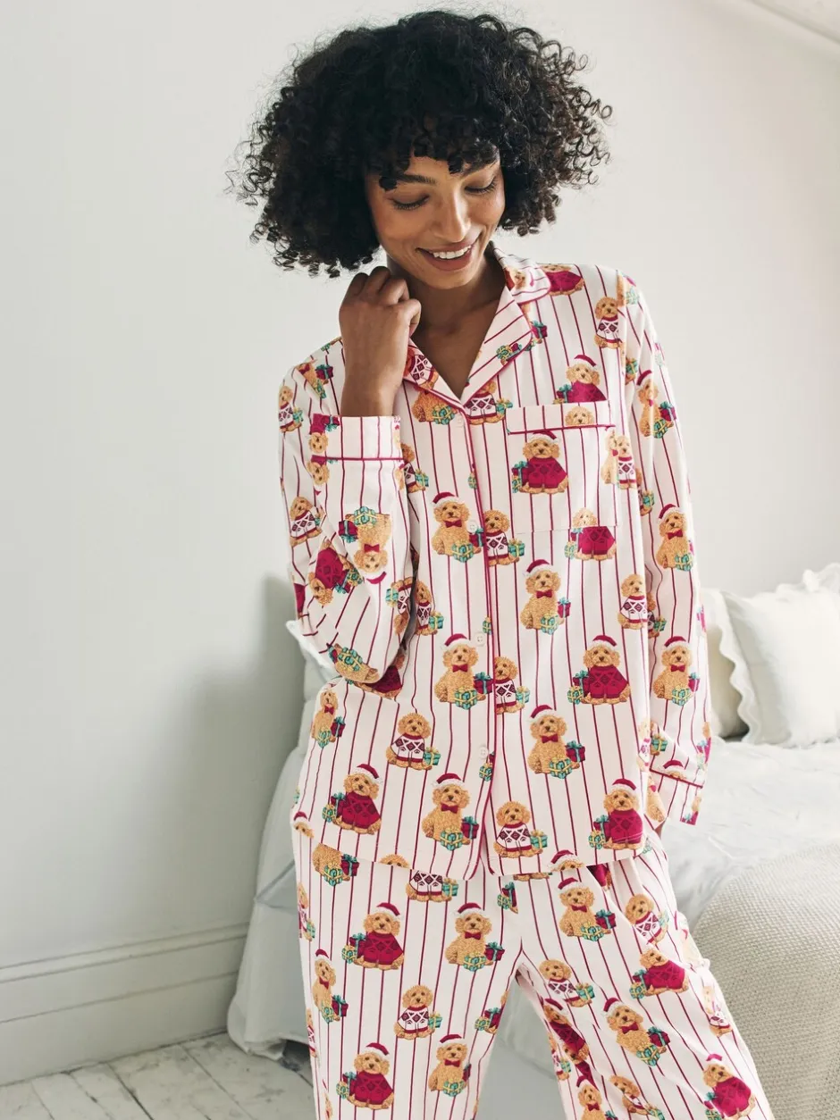 Pyjama's|Alle Nacht- En Loungekleding*Chelsea Peers Cotton Chip the Christmas Cockapoo Dog Print Long Pyjamas Set