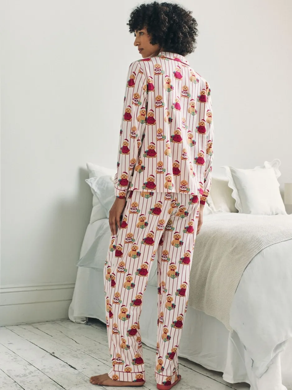 Pyjama's|Alle Nacht- En Loungekleding*Chelsea Peers Cotton Chip the Christmas Cockapoo Dog Print Long Pyjamas Set