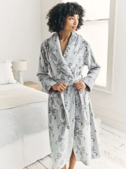 Badjassen|Chelsea Peers Fleece Burnout Ribbon Bow Long Dressing Gown