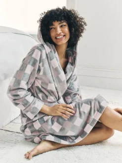 Badjassen|Chelsea Peers Fleece Check Hooded Dressing Gown