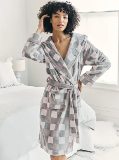 Badjassen|Chelsea Peers Fleece Check Hooded Dressing Gown