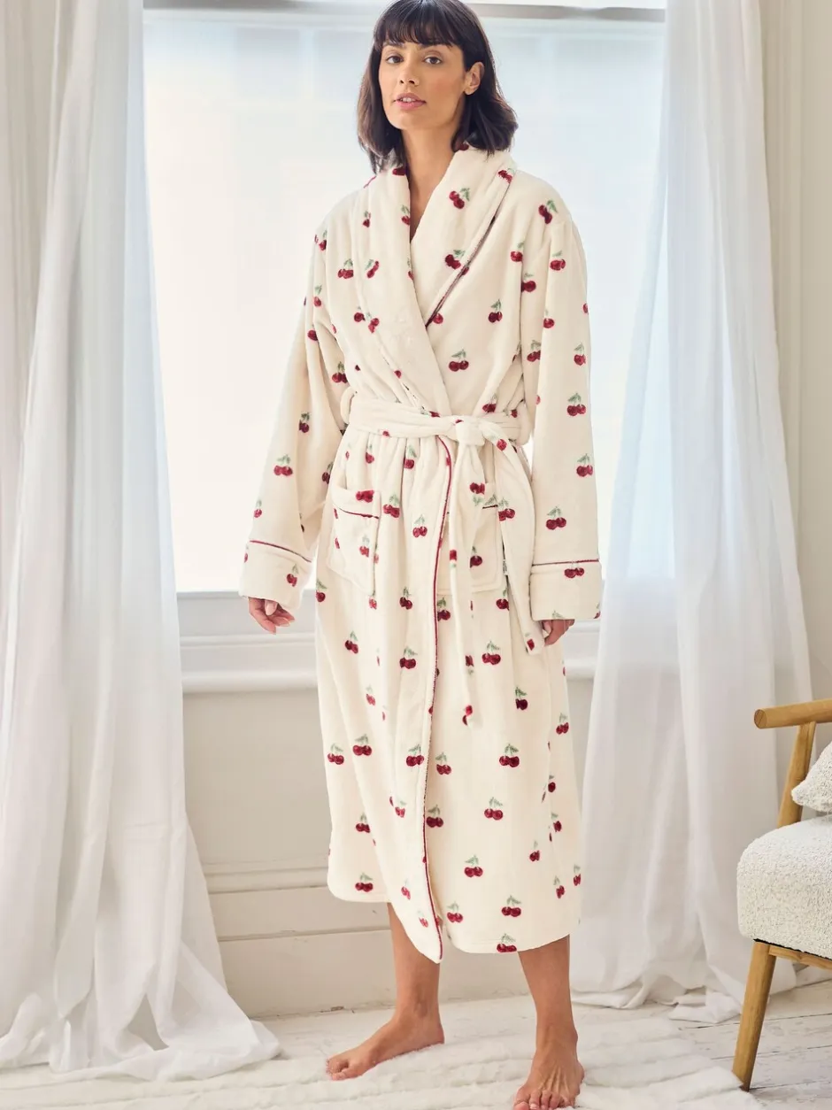 Badjassen|Chelsea Peers Fleece Cherry Print Long Dressing Gown