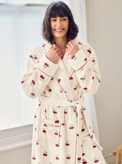 Badjassen|Chelsea Peers Fleece Cherry Print Long Dressing Gown