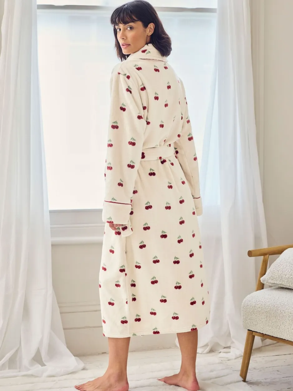 Badjassen|Chelsea Peers Fleece Cherry Print Long Dressing Gown