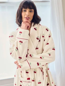 Badjassen|Chelsea Peers Fleece Cherry Print Long Dressing Gown