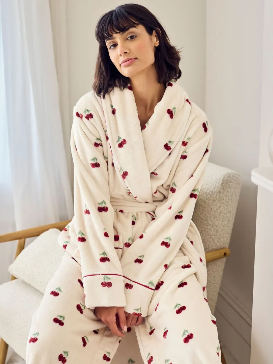Badjassen|Chelsea Peers Fleece Cherry Print Long Dressing Gown