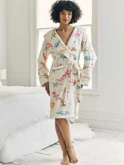 Badjassen|Chelsea Peers Fleece Dinosaur Print Dressing Gown