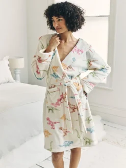 Badjassen|Chelsea Peers Fleece Dinosaur Print Dressing Gown