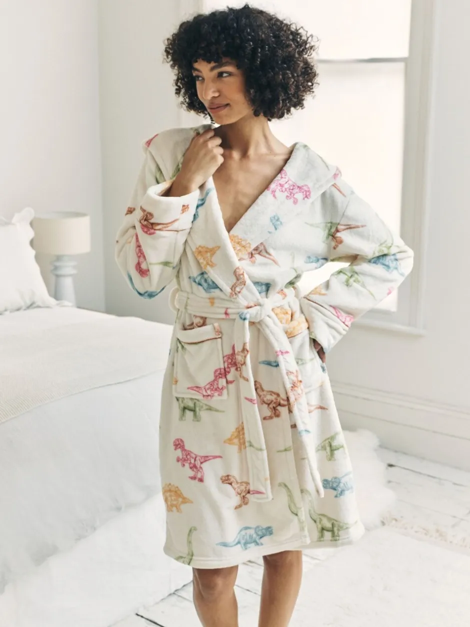 Badjassen|Chelsea Peers Fleece Dinosaur Print Dressing Gown