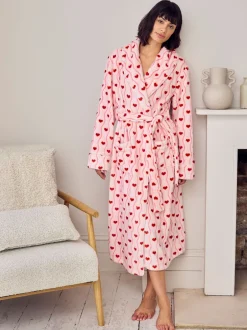 Badjassen*Chelsea Peers Fleece Wavy Stripe Heart Print Long Dressing Gown