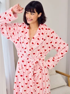 Badjassen*Chelsea Peers Fleece Wavy Stripe Heart Print Long Dressing Gown