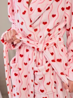 Badjassen*Chelsea Peers Fleece Wavy Stripe Heart Print Long Dressing Gown