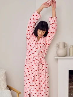 Badjassen*Chelsea Peers Fleece Wavy Stripe Heart Print Long Dressing Gown
