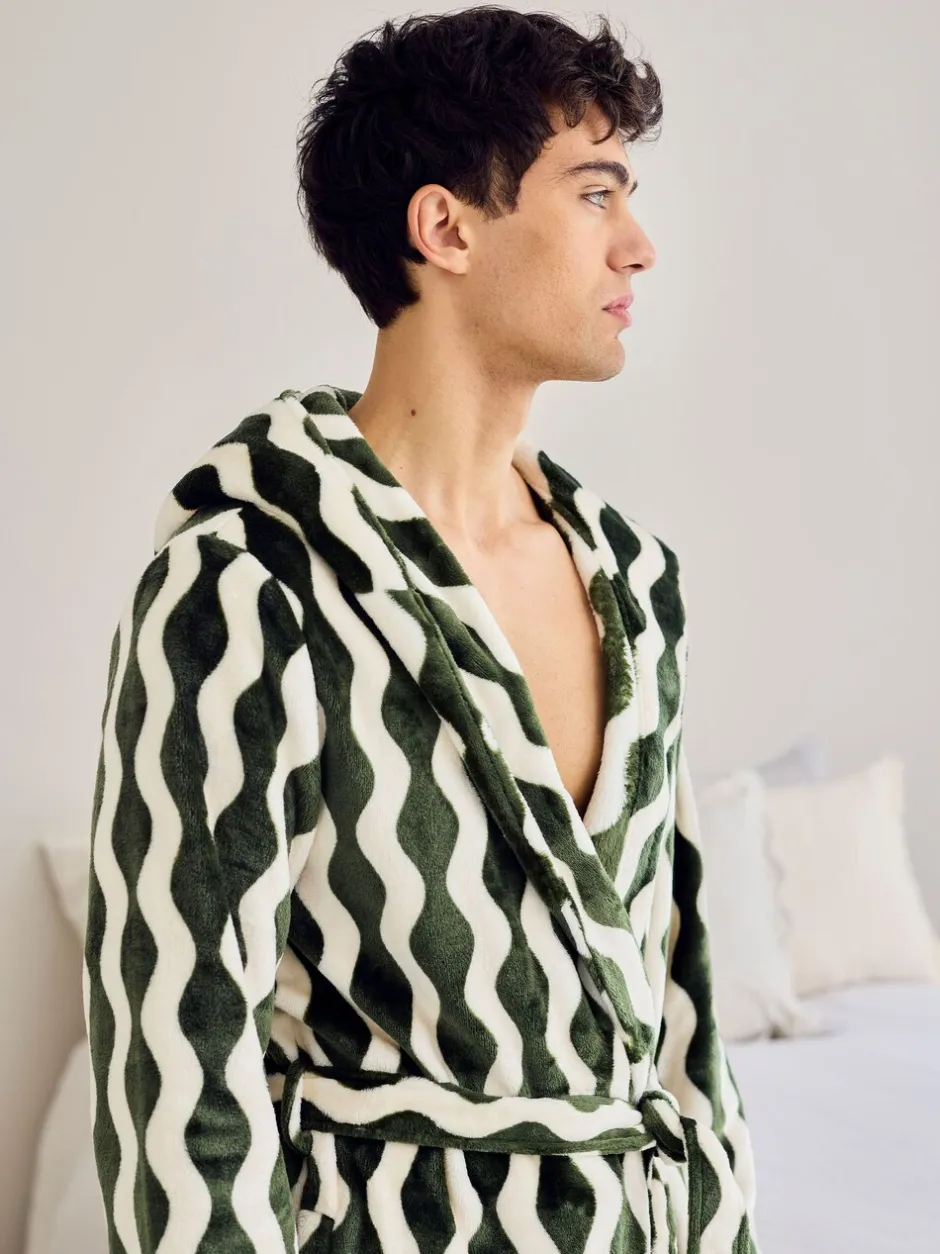 Kamerjassen En Badjassen*Chelsea Peers Fleece Wavy Stripe Hooded Dressing Gown