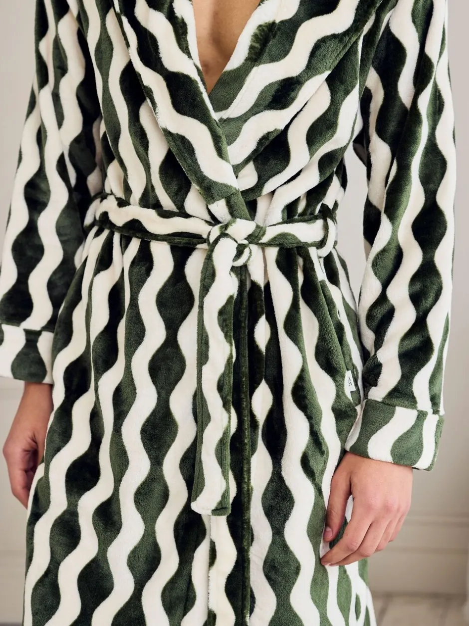 Kamerjassen En Badjassen*Chelsea Peers Fleece Wavy Stripe Hooded Dressing Gown