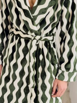 Kamerjassen En Badjassen*Chelsea Peers Fleece Wavy Stripe Hooded Dressing Gown