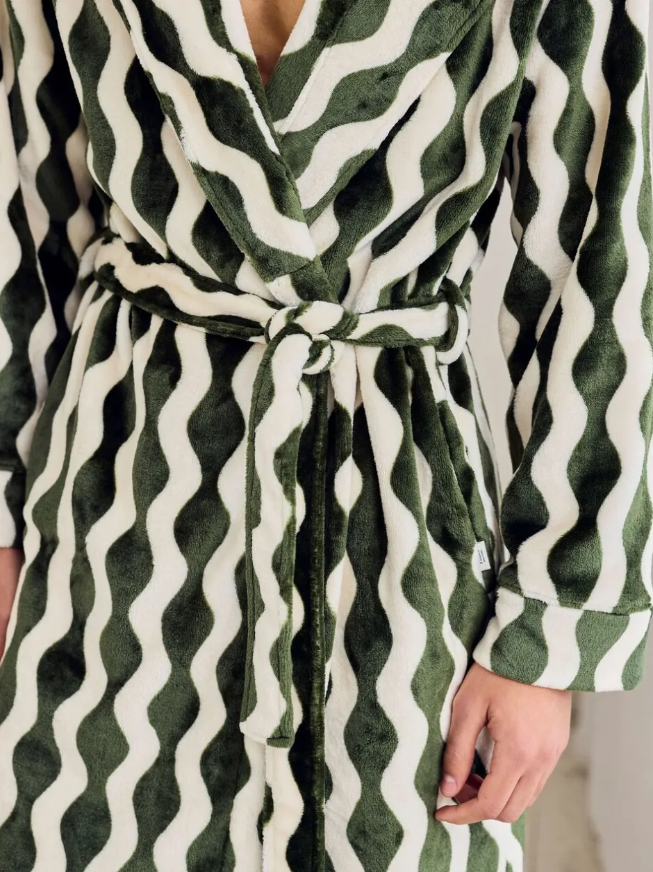 Kamerjassen En Badjassen*Chelsea Peers Fleece Wavy Stripe Hooded Dressing Gown