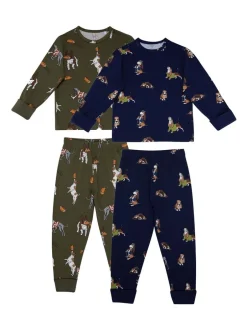 Pyjama's*Chelsea Peers Kids Two Pack Country Hound Rugby Dogs Print Long Pyjamas Set