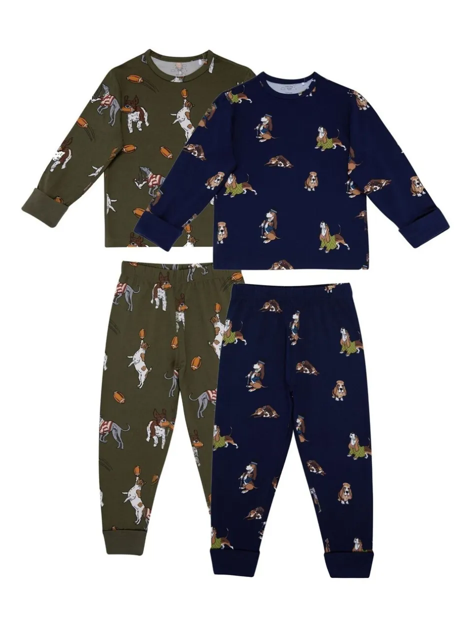Pyjama's*Chelsea Peers Kids Two Pack Country Hound Rugby Dogs Print Long Pyjamas Set