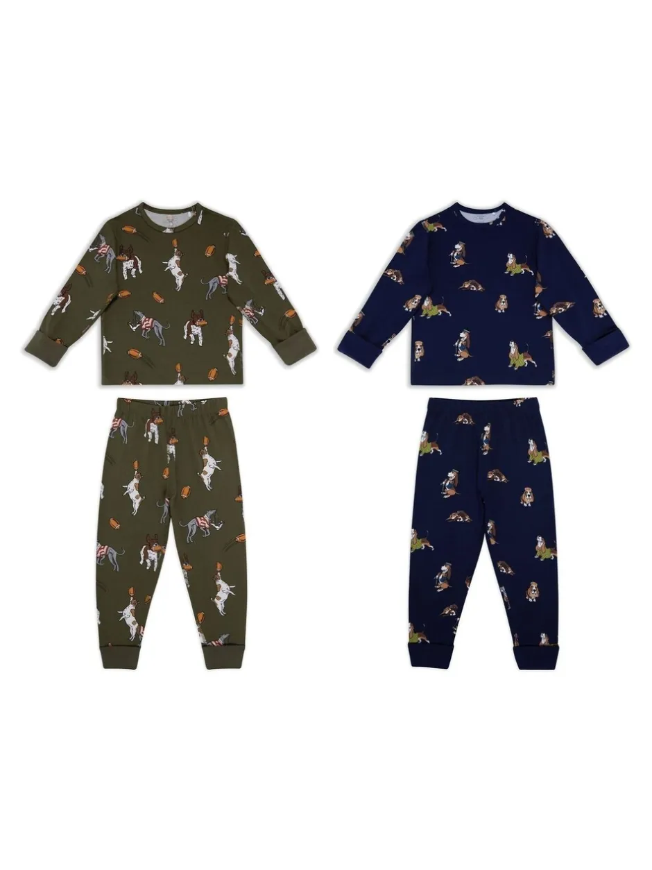 Pyjama's*Chelsea Peers Kids Two Pack Country Hound Rugby Dogs Print Long Pyjamas Set