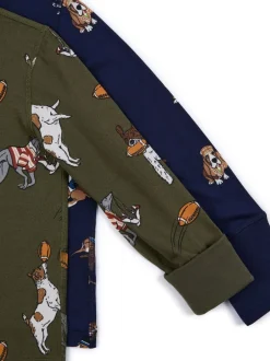 Pyjama's*Chelsea Peers Kids Two Pack Country Hound Rugby Dogs Print Long Pyjamas Set
