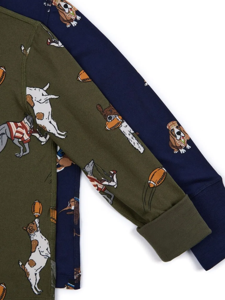 Pyjama's*Chelsea Peers Kids Two Pack Country Hound Rugby Dogs Print Long Pyjamas Set
