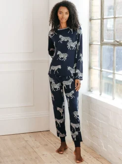 Pyjama's*Chelsea Peers Navy Zebra Classic Pyjamas Set