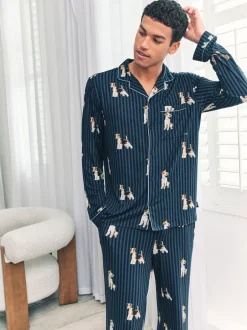 Pyjama's|Chelsea Peers Terrier Dog Stripe Print Long Pyjamas Set