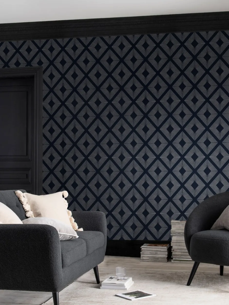 Behang|Next Chique geometrisch ruitbehang 10M Donkerblauw