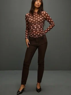 Tops En T-Shirts*Next Chocolade Bruin/Roze met stippen - Top met lange mouwen, gerimpelde zijkanten en mesh