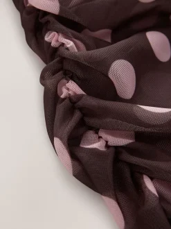 Tops En T-Shirts*Next Chocolade Bruin/Roze met stippen - Top met lange mouwen, gerimpelde zijkanten en mesh