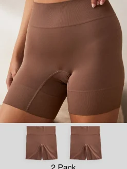 Shapewear|Next - Verpakking van 2 naadloze irritatiewerende shorts Chocolade nude