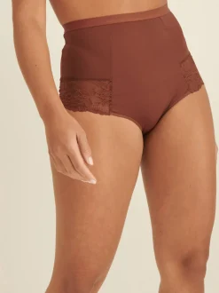 Shapewear*Next - Verpakking van 2 Braziliaanse slipjes met kanten achterkant en buikcorrigerend effect en print Chocolade nude