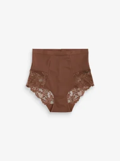 Shapewear*Next - Verpakking van 2 Braziliaanse slipjes met kanten achterkant en buikcorrigerend effect en print Chocolade nude