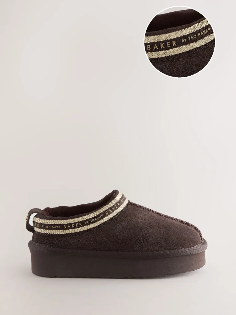 Pantoffels*Baker by Ted Baker - waterafstotende suède muilklomp-pantoffels voor meisjes Chocoladebruin