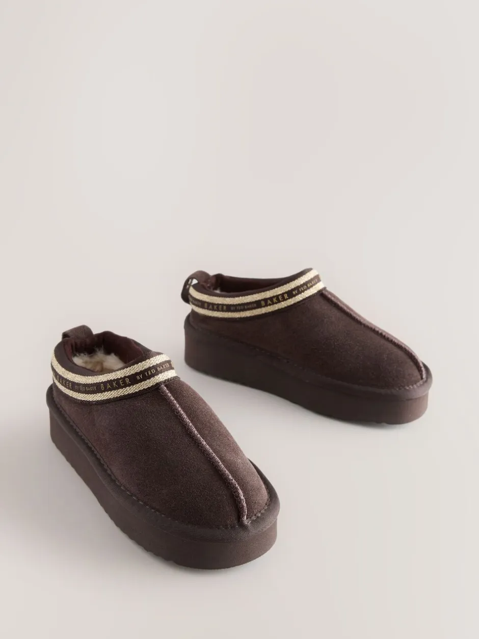 Pantoffels*Baker by Ted Baker - waterafstotende suède muilklomp-pantoffels voor meisjes Chocoladebruin