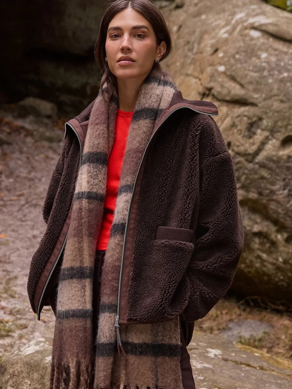 Hoody's En Sweatshirts*Next - Borg Zip Through Fleece With Rib Collar Chocoladebruin