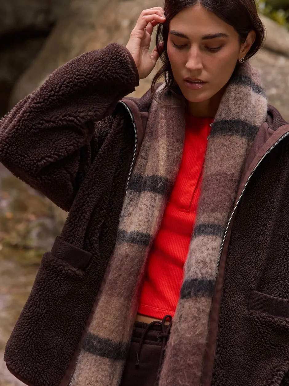 Hoody's En Sweatshirts*Next - Borg Zip Through Fleece With Rib Collar Chocoladebruin