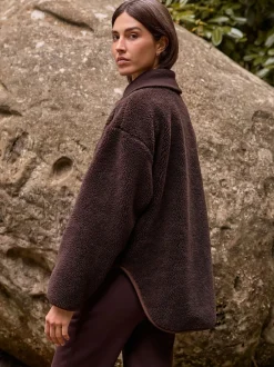 Hoody's En Sweatshirts*Next - Borg Zip Through Fleece With Rib Collar Chocoladebruin