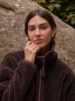 Hoody's En Sweatshirts*Next - Borg Zip Through Fleece With Rib Collar Chocoladebruin