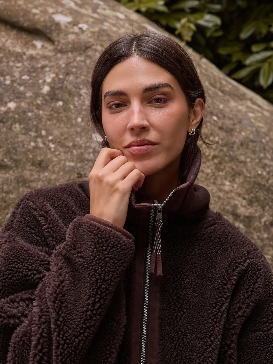 Hoody's En Sweatshirts*Next - Borg Zip Through Fleece With Rib Collar Chocoladebruin