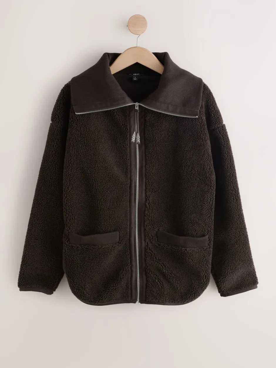 Hoody's En Sweatshirts*Next - Borg Zip Through Fleece With Rib Collar Chocoladebruin