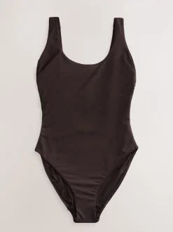 Badkleding|Next Chocoladebruin - Buikcorrigerend DD+ badpak met beugels en ronde hals
