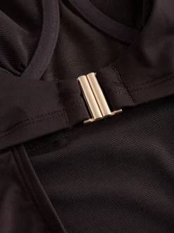 Badkleding|Next Chocoladebruin - Buikcorrigerend DD+ badpak met beugels en ronde hals