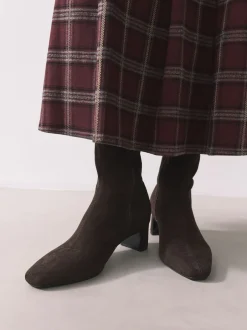 Boots*Next - Chisel Toe Block Heel Sock Boots Chocoladebruin