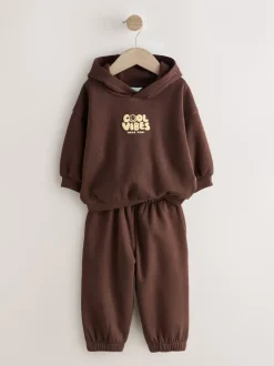 Sets En Combisets|Truien En Breisels|Next - Cool Vibes Printed Hoodie and Joggers Set (3mths-7yrs) Chocoladebruin