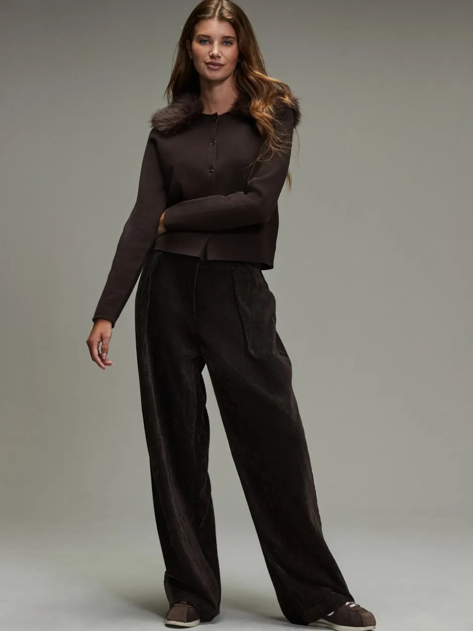 Broeken*Next - Corduroy broek met wijde pijpen Chocoladebruin