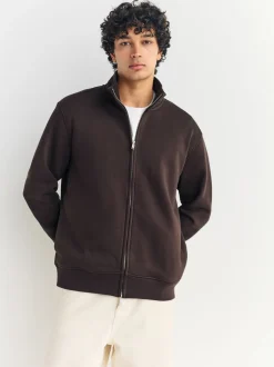 Sweaters En Hoody´S|Sweaters En Hoody´S*Next - Cotton Rich Jersey Full Zip Funnel Neck Sweatshirt Chocoladebruin