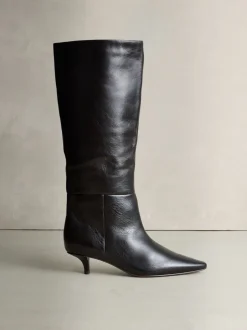 Boots*Next - Crinkle Effect Leather Signature Underset Heel Knee High Boots Chocoladebruin
