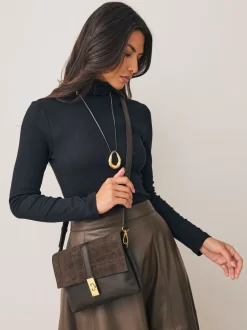 Tassen En Portemonnees*Next - Crossbodytas met imitatie krokodillenleer Chocoladebruin